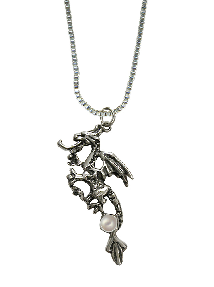 Sterling Silver Rampant Dragon Pendant With Cultured Freshwater Pearl
